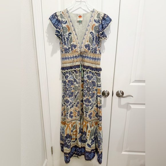FARM RIO Ocean Tapestry Maxi Dress size XS Flutter Sleeve Floral - Picture 3 of 12